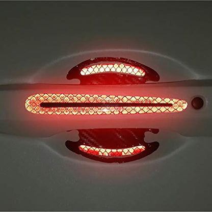 Car Door Handle Protector Reflective Sticker Universal Auto Carbon Fiber Door Handle Anti Scratch Cover Guard 8PCS Red - color: Red