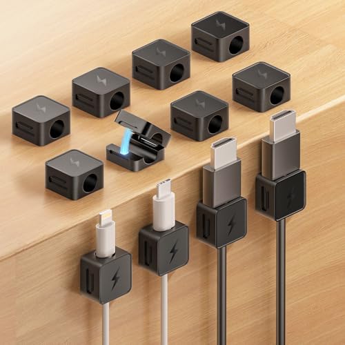 12 Pack Magnetic Cable Clips, Phone Cord Holder for Nightstand, Under Desk Cable Management, Canisflax Adhesive Wire Charging Cord Organizer Keepers Holder for Home Office Car Wall Desktop - color: Black-Square, size: 12 Pack
