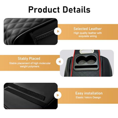 WZP Car Center Console Armrest Pillow, Memory Foam Leather Armrest Cover with Cup Holder Phone Holder Storage Pocket Tissue Holder, Universal Height Enhancement Car Armrest Cushion (Black&Red Line) - color: Black&Red Line
