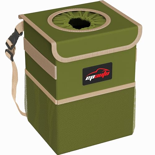 EPAuto Waterproof Car Trash Can with Lid and Storage Pockets, 2.5 Gallon Leakproof, Green - color: Green