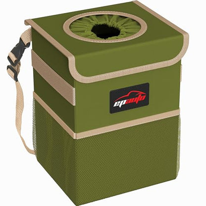 EPAuto Waterproof Car Trash Can with Lid and Storage Pockets, 2.5 Gallon Leakproof, Green - color: Green