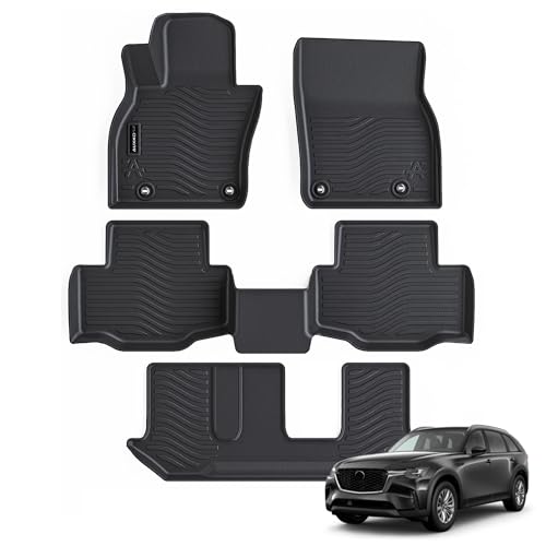 All Weather Floor Mats Fits for Mazda CX-90 2026 2025 2024 8 seat 3 Rows TPE Rubber Liners Accessoires for Mazda CX90 All Season Guard Odorless Anti-Slip Mats - size: cx90 8p|2024-2026|floor mats