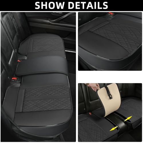 SanQing PU Leather Car Back Seat Covers - Universal Protector for Seat Bottoms - Works with 90% Vehicles (Sedan SUV Truck Mini Van) - Anti-Slip (Black Rear) - color: black rear