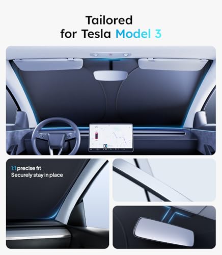 Wigoo 2026 Upgraded Accessories Tesla Model 3 Windshield Sunshade [OEM Design, 100% Sun Blockage] Foldable Heat Insulation Sun Shade with Storage Bag, for Tesla Model 3 2016~2026, Silver Coating - size: 2. Model 3 (2016-2026)