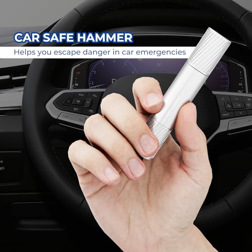 2 Pack Car Safety Hammer Car Window Breaker Seatbelt Cutter Emergency Escape Tool Car Glass Breaker for Land and Underwater Life-Saving Car Safety Kit Essentials Car Accessories (Black+Silver) - color: Black+Silver