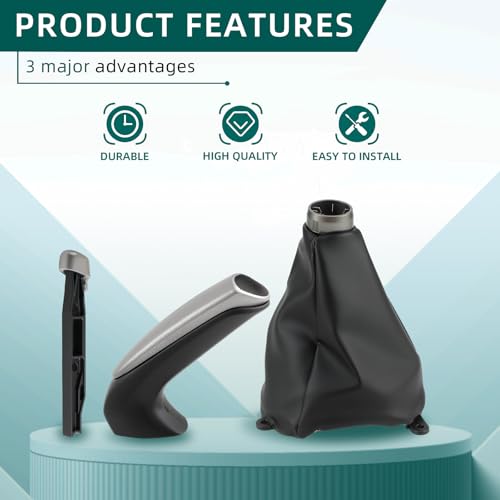 AUTOKAY Set of 3 Parking Brake Handle Grip Knob Set Fits for Honda Civic 2006-2011 Manual Gear Stick Shift Shifter Knob Head with 5 Speed and Boot Dust Cover PU Leather