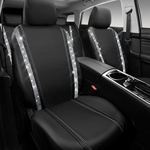 CAR PASS Bling Diamond Car Seat Covers, Shining Rhinestones Waterproof Faux Leather, 8 Seats 3 Rows with Zipper Glitter Crystal Sparkle Strips Universal Fit 95% MPV,SUV,CAR for Women Girl, Silver - color: Silver Seats Eight, size: Full Set