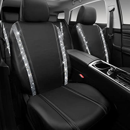 CAR PASS Bling Diamond Car Seat Covers, Shining Rhinestones Waterproof Faux Leather, 8 Seats 3 Rows with Zipper Glitter Crystal Sparkle Strips Universal Fit 95% MPV,SUV,CAR for Women Girl, Silver - color: Silver Seats Eight, size: Full Set
