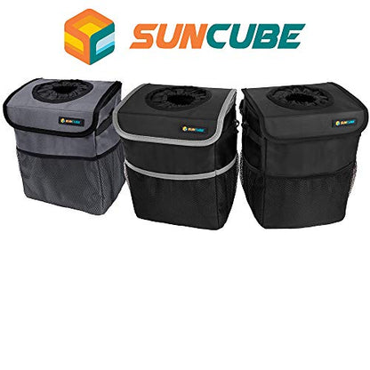 SUN CUBE Waterproof Car Trash Can with Lid, Mesh Pockets | Leakproof Car Garbage Can Hanging | Auto Trash Bin, Garbage Bag Organizer for Headrest, Console, Truck (Dark Gray) - color: Dark Grey