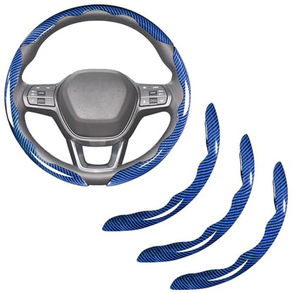 Carbon Fiber Steering Wheel Covers 3 Piece Clip on Steering Wheel Cover (Blue) - color: Blue