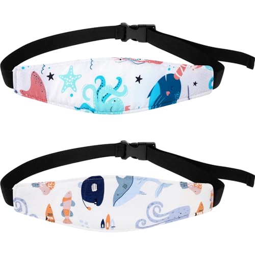 HESTYA 2 Pcs Carseat Head Support Toddler, Stroller Seat Headrest for Sleeping Traveling, Neck Relief Headband Strap for Kids Children Toddler Infant(Ocean Animals) - color: Ocean Animals