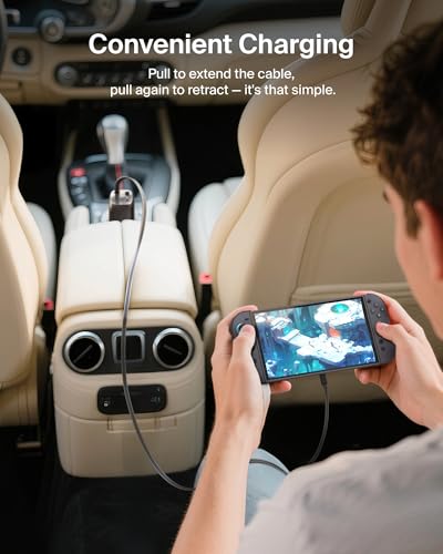 Belkin USB C Car Charger 75W w/ 30in USB C Retractable Charger, Compatible with iPhone 17 & 16 Series, Galaxy S26 Series, AirPods, Tablet, MacBook, Chromebook