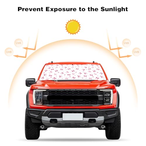 Car Windshield Sun Shade, Cute Bow Sun Visor - Wear-Resistant Black Tape, Foldable 59'x27.5'/63''x31.5'' - color: Small Bow, size: Small
