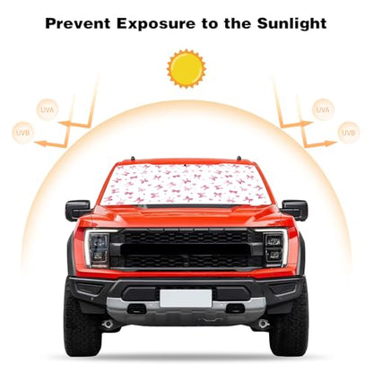 Car Windshield Sun Shade, Cute Bow Sun Visor - Wear-Resistant Black Tape, Foldable 59'x27.5'/63''x31.5'' - color: Small Bow, size: Small