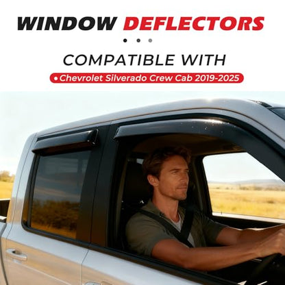 in-Channel Rain Guards Compatible with Chevrolet Silverado Crew Cab 2019-2025 Full Size Shatterproof Heavy-Duty Side Window Deflectors, Window Visor -Black, 4 PCS - size: Fit for Silverado Crew Cab 2019-2025-in Channel