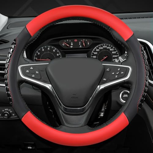 West Llama Nappa Leather Car Steering Wheel Cover Gel Massage,Cool in Summer,Universal 15 inch(Red+Black-Standard Size) - color: F-Red+Black, size: Standard size (14 ½''-15'')