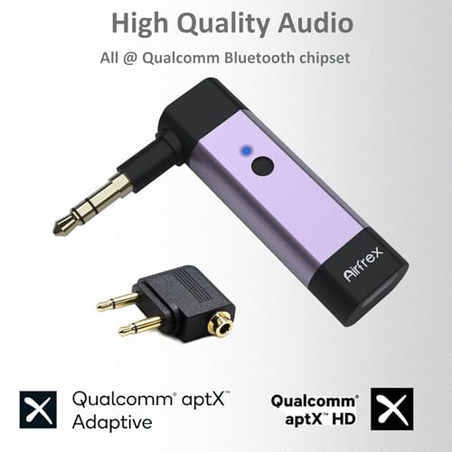 Bluetooth Transmitter with 3.5mm AUX Jack & Dual Link & APTX for TV/Airplane/Gym/ MP3, Wireless Audio Adapter Sender Converter for Travel Flight. Supports 2 Airpods/Bluetooth Headphones
