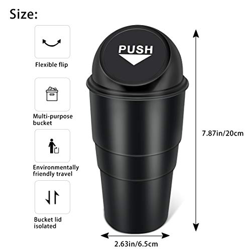 Cup Holder Trash can for car with Lid, Mini Garbage Cans for Back seat Leakproof Vehicle Automotive Cup Holder Car trashcan, Small Trash Bin for Automotive Office Home Kitchen (CARH1347A) - color: Black