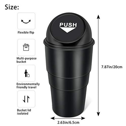 Cup Holder Trash can for car with Lid, Mini Garbage Cans for Back seat Leakproof Vehicle Automotive Cup Holder Car trashcan, Small Trash Bin for Automotive Office Home Kitchen (CARH1347A) - color: Black