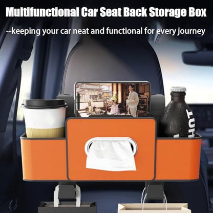 Car Multifunctional Seat Back Waterproof Storage Bag, Universal Multi Functional Car Seat Back Storage Box, Car Tissue Organizer with 2 Drink Cup Holder & 2 Hook Up (White) - color: White