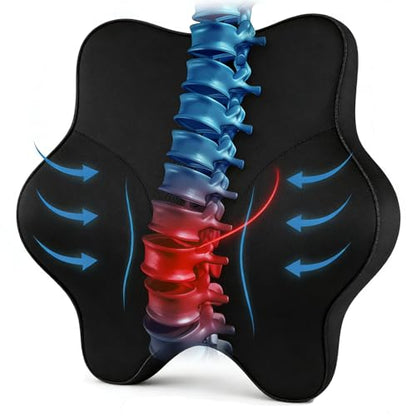 Lumbar Support Pillow for Office Chair & Car - Ergonomic Memory Foam Lower Back Cushion with Breathable Polyester Cover Adjustable Straps for Desk, Gaming, Wheelchair - Relieves Back Pain (Black)