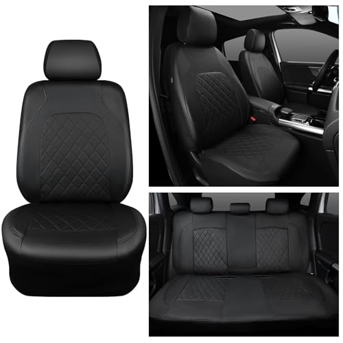 Universal Deluxe Pu Luxury Vinyl Faux Leather Car Seat Covers Full Set, Airbag Compatible, Breathable, Fit for Cars, Trucks, SUV (All Black) - color: Black and Black, size: Full Set