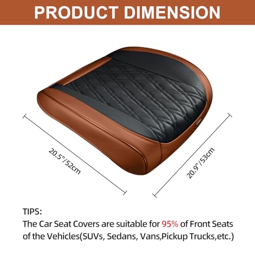 TIEHESYT Luxury Faux Leather Car Seat Cover Front Bottom Protector, Seat Cushion Without Backrest, Anti-Slip and Wrap Around The Bottom, Fit Most Cars & Vehicles, 2 Piece, Brown&Black - color: Brown&Black, size: 2 PCS