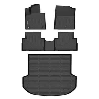 GINOWY- Floor Mats & Cargo Liner for Hyundai Santa Fe 2021-2023, TPE All Weather Protection Santa Fe Car Mats, Non-Slip Trunk Mat, Waterproof Santa Fe Car Accessories Floor Liners, Black - style: 21) for Hyundai Santa Fe Fuel 2021-2023 Full Set