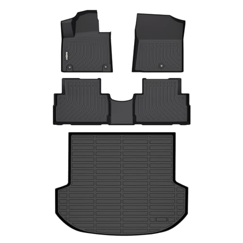 GINOWY- Floor Mats & Cargo Liner for Hyundai Santa Fe 2021-2023, TPE All Weather Protection Santa Fe Car Mats, Non-Slip Trunk Mat, Waterproof Santa Fe Car Accessories Floor Liners, Black - style: 21) for Hyundai Santa Fe Fuel 2021-2023 Full Set