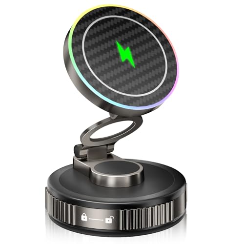 Vooii for Magsafe Car Mount Charger (15W Wireless Faster Charging) (130+LB Strongest Suction & 3000gf Magnetic) (360° Adjustable) Vacuum Car Phone Holder, Phone Holders for Your Car for iPhone 17-12 - color: Titanium Black