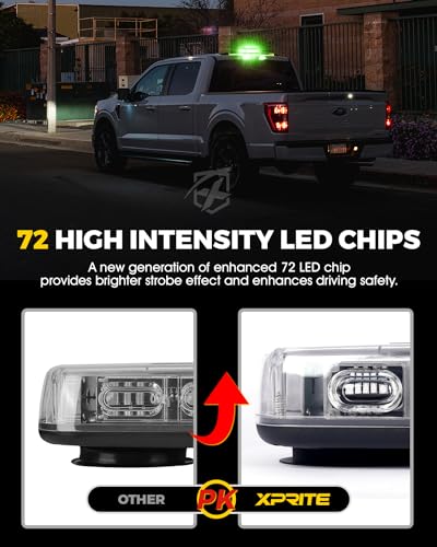 Xprite Upgraded 12" 72LED Rooftop Mini Strobe Lights, Emergency Safety Flashing Beacon Light Bar with Magnetic Base for 12V-24V Construction Vehicles, Trucks, Snow Plow, Postal Car (Green) - color: Green