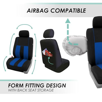 FH Group Three Row Set Striking Striped 7 Seater Car Seat Covers Airbag & Split Bench Compatible â€“ Universal Fit for Cars Trucks & SUVs Blue/Black - color: Blue, size: 3 Row/7 Seater