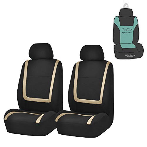 FH Group Front Seats Only Car Seat Covers Low Back - Unique Cloth Interior Accessories Car Seat Covers Beige Seat Cover Front Set - Universal Fit Cars Trucks SUV Car Seat Protector Accessories - color: Beige, size: Front Set