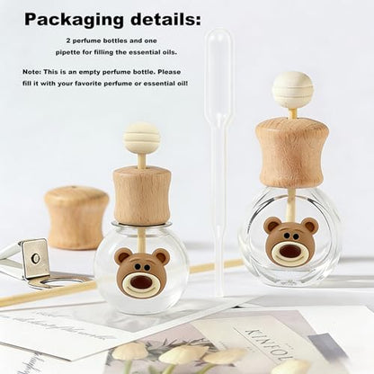 2 Pack Car Air Freshener Diffuser, Refillable Empty Glass Bottles with Vent Clip & Wooden Lid, Drift Car Air Freshener for Essential Oils, Long Lasting Car Scent Fresheners-A1 - size: Bear-A1 - 2PCS