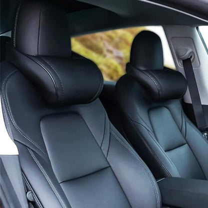 Car Headrest Neck Pillow Support Ergonomic, with Valve Stem Covers Accessory for Driving Seat Fatigue Relief Compatible with Model S X 3 Y & Cybertruck - 2 Pieces - color: A. Black Ver. 1