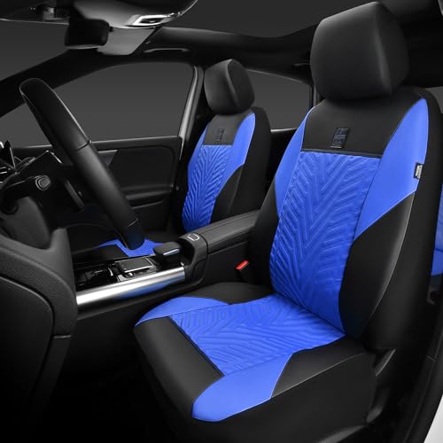 CAR PASS Deluxe Faux Leather Car Seat Covers 2 Front Seats Only, 3D Tyre Embossed Waterproof Front seat Covers, Airbag Compatible, Durable Universal Fit Seat Covers for SUV Truck Automotive (Blue) - color: Black and Blue