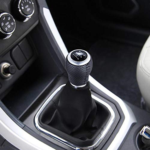 Arenbel 5 Speed Manual Gear Shifter Stick Handle Black Stitched Leather Shift Lever Knob Replacement Fit Most Trucks Cars - color: black with black stitching
