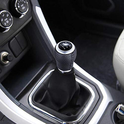 Arenbel 5 Speed Manual Gear Shifter Stick Handle Black Stitched Leather Shift Lever Knob Replacement Fit Most Trucks Cars - color: black with black stitching