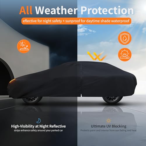 Waterproof Car Cover All-Weather, Heavy-Duty Outdoor Full Exterior Automobiles Snow Cover for Sedan up to 165 inch with Sun Visor,Zippered & Storage Bag - Black - size: Fit Coupe Length up to 165 inch(3S-0)