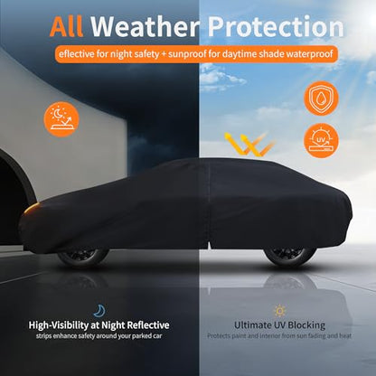 Waterproof Car Cover All-Weather, Heavy-Duty Outdoor Full Exterior Automobiles Snow Cover for Sedan/Coupe 194-203 inch with Sun Visor,Zippered & Storage Bag - Black - size: Fit Coupe Length 194-203 Inch(3xl+0)