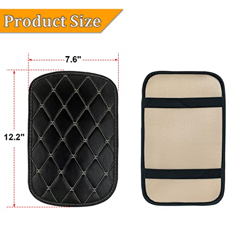 Auto Center Console Pad, PU Leather Car Center Console Box Cushion, Non Slip Soft Armrest Seat Box Cover, Waterproof Vehicle Armrest Protector for SUV, Truck, Car (Rhombic Lattice Black/Beige) - color: Rhombic Lattice Black/Beige
