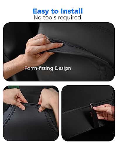 Car Seat Protectors Designed for Tesla Model Y/3 Accessories (Includes 2025 Model Y Juniper & Model 3 Highland), Wear Resistant Leather Kick Mats with More Space Pocket, Set of 2