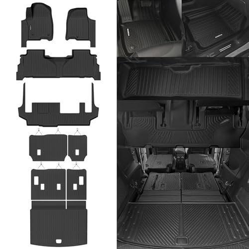 Naibeve Floor Mats for 2021-2025 2026 Chevrolet Suburban/GMC Yukon XL 8 Seats Bench Seats - All Weather for Suburban/Yukon XL Floor Mats & Trunk Mat & 2/3rd Row Backrest Mats - size: 17)suburban 8 Seats|2021-2026