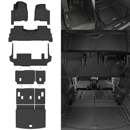 Naibeve Floor Mats for 2021-2025 2026 Chevrolet Suburban/GMC Yukon XL 8 Seats Bench Seats - All Weather for Suburban/Yukon XL Floor Mats & Trunk Mat & 2/3rd Row Backrest Mats - size: 17)suburban 8 Seats|2021-2026