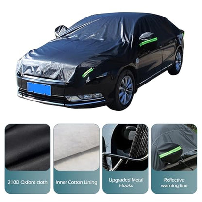 1 PC Half Car Cover, Car Cover for Pea-Sized Hail Protection, 17.72 FT Length Waterproof Dustproof All Weather, Universal Fit for Sedans (Black)