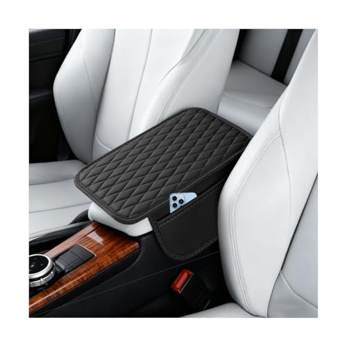 Car Centre Console Cover, Leather Vehicle Armrest Cushion with 2 Storage Pockets, Waterproof Automotive Interior Arm Rest Cover Pad Accessories, Universal for SUV Sedan Truck (Black) - color: Black
