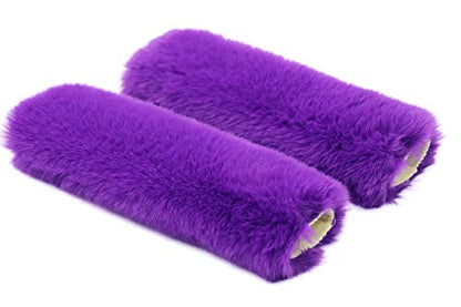 Pinbola 5pcs in 1 Set Faux Wool Steering Wheel Cover Soft Fluffy Handbrake Cover & Gear Shift Cover & 2pcs Seat Belt Shoulder Pads Warm Universal Fit for 15 Inch (Purple) - color: Purple