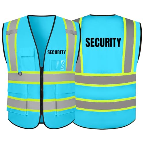 Security Safety Vest with Knit Fabric High Visibility Durable Reflective Vest with Zipper 5 Pockets for Work & Sports - color: A-blue, size: Small
