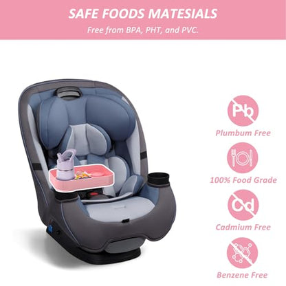 Car Seat Snack Tray for Toddlers, Reduces Mess Square Travel Tray Cup Holder Snack Tray, Durable Car Food Tray for Kids, Universal Fit Kids Travel Road Trip Essentials(Pink) - color: Pink