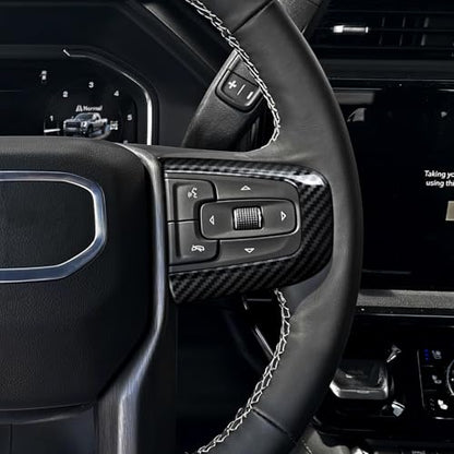 Car Steering Wheel Decal Sticker ABS Carbon Fiber Interior Trim Cover for Chevy GMC Yukon 2021-2025 | for GMC Sierra 2019-2025 1500 2500 3500 Accessories